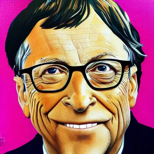 Image similar to portrait of bill gates in the style of Hashim Akib acrylic on canvas colourful strokes