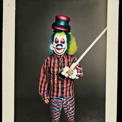 Image similar to studio photo of a clown with a bong, studio portrait