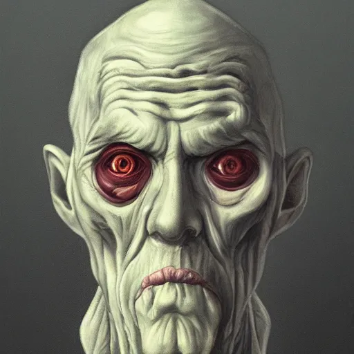 Image similar to eerie portrait of creepy pale old man with fish like facial features and gills in his neck, painted, fish man, trending on art station, love craftian, dark lighting