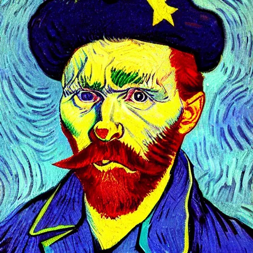 Image similar to communist clown portrait, van gogh