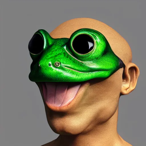 Image similar to a green frog mask with a black background, a raytraced image by Michelangelo, zbrush central, hypermodernism, 8k 3d, zbrush, #vfxfriday