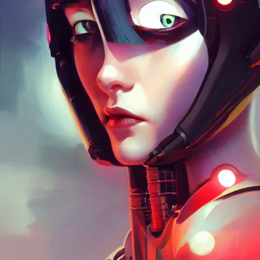Prompt: A cyborg girl with big and cute red eyes, fine-face, realistic shaded perfect face, fine details. red and black robotic parts. Realistic shaded lighting poster by Ilya Kuvshinov katsuhiro, magali villeneuve, artgerm, Jeremy Lipkin and Michael Garmash, Rob Rey and Kentarõ Miura style, trending on art station