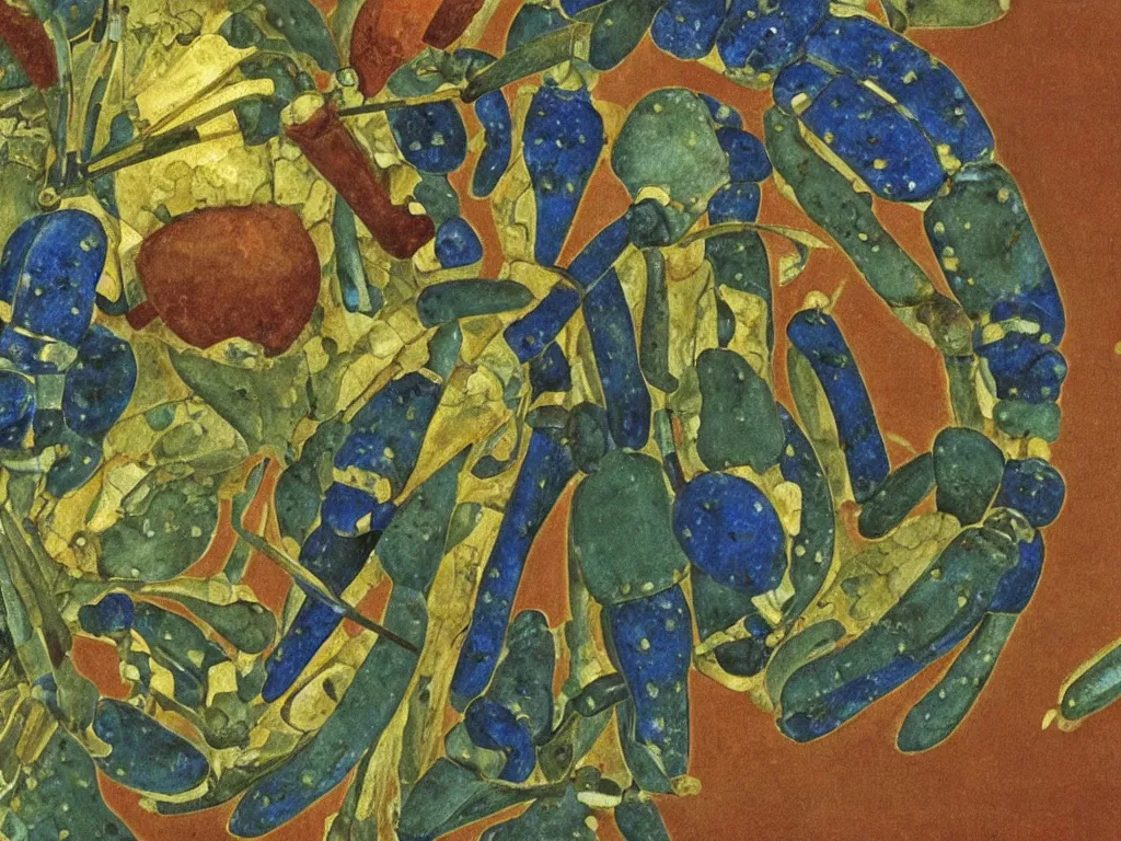 Prompt: close up of an exotic beetle. lapis lazuli, jasper, jade, gold. painting by piero della francesca, balthus, agnes pelton