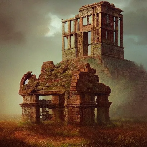 Image similar to an ancient ruins in style of Zdislaw Beksinski,National Geographic photograph Greg Rutkowski ArtStation, Deviantart HD screenshot