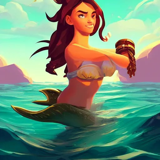 Image similar to painting mermaid treasure on sea of thieves game avatar hero smooth face median photoshop filter cutout vector, behance hd by jesper ejsing, by rhads, makoto shinkai and lois van baarle, ilya kuvshinov, rossdraws global illumination