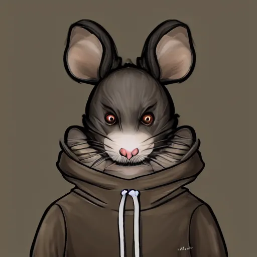 Image similar to a rat wearing a hoodie looking into the camera, furry art, furaffinity, symmetrical, highly detailed