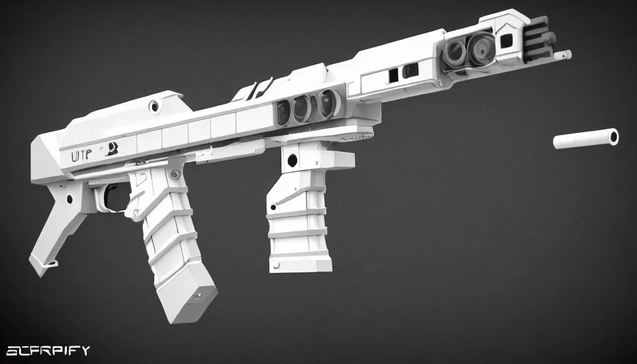 Prompt: extremely detailed ultra realistic photographic side view sci fi minimalist coilgun rifle, detailed trigger, chemically propelled, electric, smooth streamline, elegant sleek smooth body, white paint, battery and wires, railgun, chemrail, gauss, smooth utopian design, ultra high quality, octane, cod, destiny, warframe, terminator