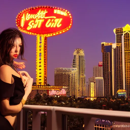 Image similar to a beautiful woman in sin city. Night time, 8k photo