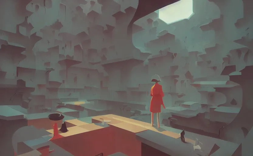 Image similar to the stream of consciousness by atey ghailan and escher and edward hopper, surreal