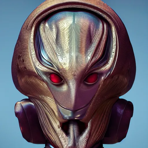 Image similar to portrait of an extraterrestrial creature, renaissance style, star wars character, volumetric lights, symmetry, headpiece, trending on artstation, sharp focus, leica, studio photo, intricate details, highly detailed