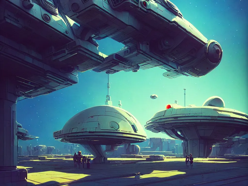 Image similar to 80s outdoor futuristic retro arcade, spaceship on the ground, desolate, moody:: studio ghibli, beeple and James Gilleard and Justin Gerard :: ornate, dynamic, particulate, intricate, elegant, highly detailed, centered, artstation, smooth, sharp focus, octane render, 3d