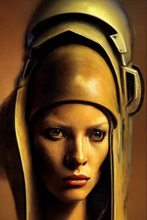 Image similar to character portrait cyberpunk starcraft terran warhammer 4 0 k space marine tech priest warrior princess ( ( ( ( ( ( ( ( totally definitely not negative no not girl with the pearl earring inspired ) ) ) ) ) ) ), beksinski character design, painting by gaston bussiere, katsuya terada, frank frazetta, tom of finland, trending on artstation