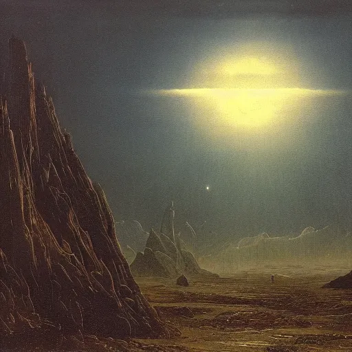 Prompt: scenary of sci - fi apocalyptic moon end of the world by caspar david friedrich