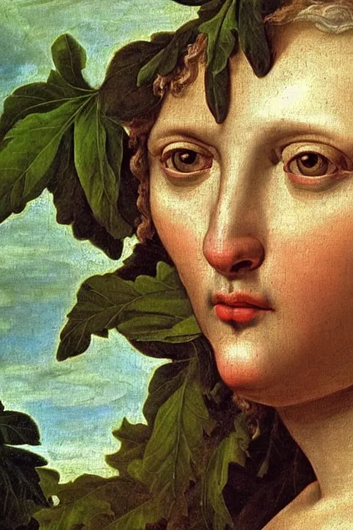 Image similar to renaissance painting of elder in the garden, closeup, short silver hair, a wise face, emotions closeup, dressed in roman armour, the beautiful garden with oak leaves everywhere, ultra detailed, art by Guido Reni style, Vincenzo Catena style