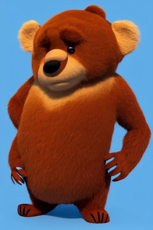 Prompt: a cute character design cgi 3 d anthropomorphic bear with soft fur and a face like yogi bear in the style of pixar, blender, cinema 4 d