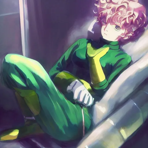 Prompt: painting of tatsumaki from one punch man, cool color palette, refreshing, soft lighting, by cushart krenz, by makoto shinkai