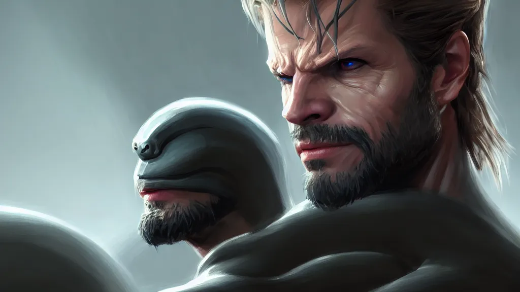 Image similar to portrait, single, snake from metal gear, from left, body and torso, pixar and disney animation, sharp, rendered in unreal engine 5, highly detailed, digital painting, artstation, concept art, smooth, sharp focus, wallpaper, splash art, promo art, dramatic lighting, art by artgerm and greg rutkowski and bo chen and jin xiaodi