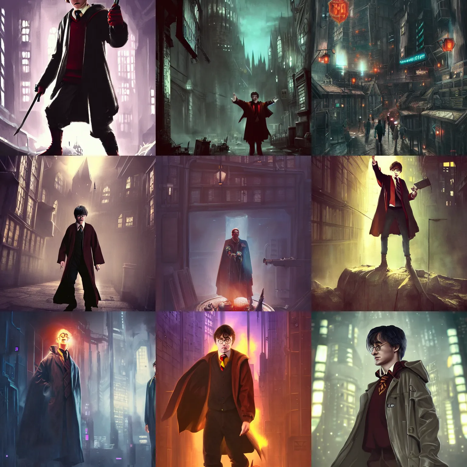 Prompt: Harry Potter in the Cyberpunk World, cyberpunk, artstation, fantasy, studio lighting, trending on artstation