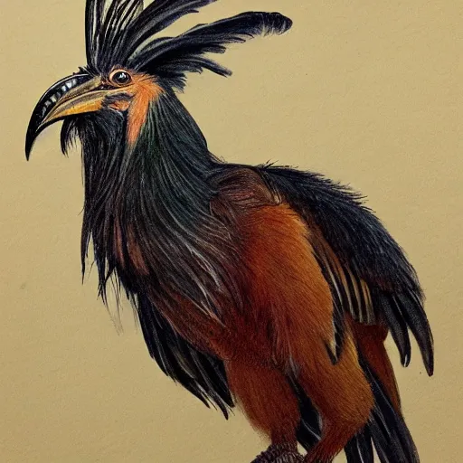 Prompt: drawing of a happy hoatzin