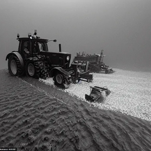 Image similar to an tractor underwater towing a plough through the seabed