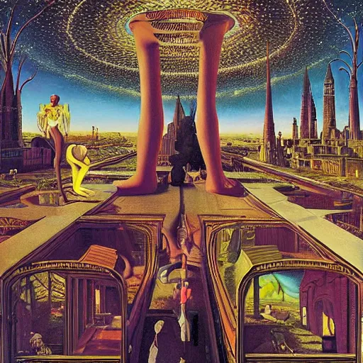 Image similar to psychedelic visionary art by paul delvaux, james christensen, rob gonsalves and tim white