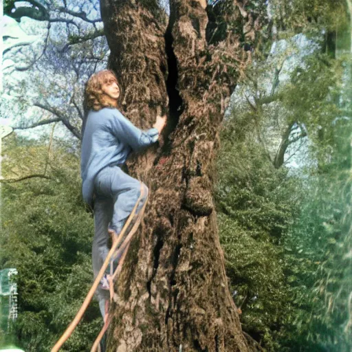 Image similar to steve hillage climbing a tree