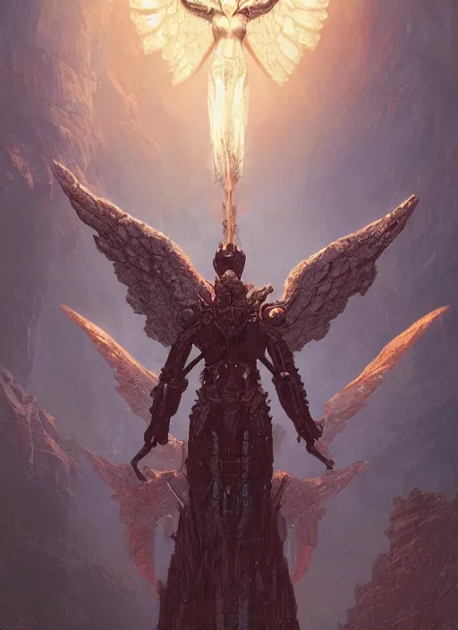 Image similar to rebulon the ancient arch angel - demon, by greg rutkowski and geof darrow, masterpiece concept art, 8 k, intricate detail, cinematic lighting, epic pose, deep colors, majestic view