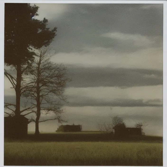 Prompt: a building in a serene landscape, polaroid photo