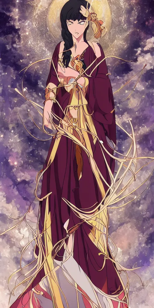 Image similar to a mystical woman priestess, the divine feminine, drawn by studio UFOTABLE,