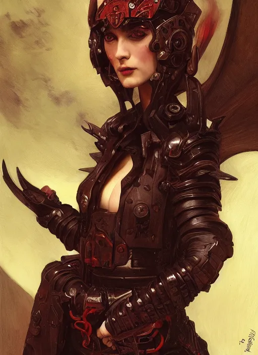 Prompt: portrait demon half human, elegant, wearing a bomber jacket, armor, hyper realistic, horns, extremely detailed, dnd character art portrait, fantasy art,, dramatic lighting, vivid colors, deviant art, artstation, by edgar maxence and caravaggio and michael whelan and delacroix, lois van baarle and bouguereau