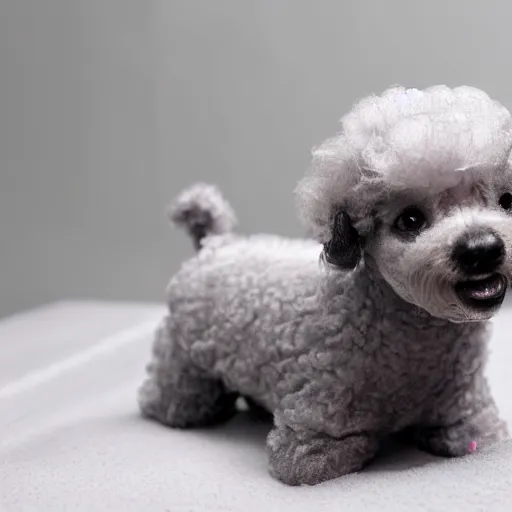 Image similar to grey hairless miniature toy poodle has its hair washed with shampoo by human hands
