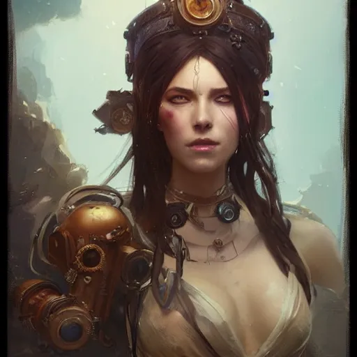 Image similar to a beautiful portrait of a steampunk goddess by greg rutkowski and raymond swanland, trending on artstation, ultra realistic digital art