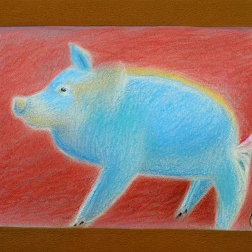 Image similar to chalk pastel drawing of of a flying pig with wings