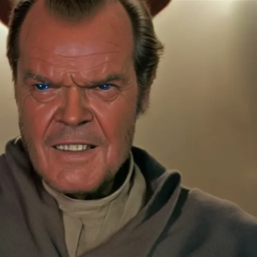 Image similar to jack nicholson as obi wan kenobi in star wars episode 3, 8k resolution, full HD, cinematic lighting, award winning, anatomically correct