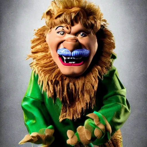 Image similar to snl chris farley as the cowardly lion of oz, studio poster photography, trending on artstation, featured on deviantart, award winning costume