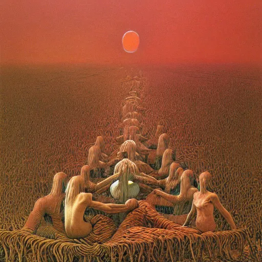 Prompt: There's no banquet in this world that doesn't come to an end, by Zdzisław beksiński, highly detailed