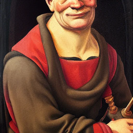 Image similar to a renaissance style portrait painting of Popeye