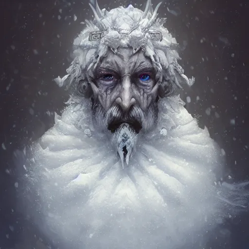 Image similar to auril, god of winter, owl faced crone, digital art, trending on artstation, portrait