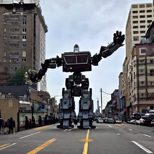 Image similar to a giant robot in the middle of the street