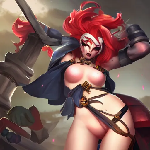 Prompt: miss fortune league of legends, horrifying, angry, evil, realistic