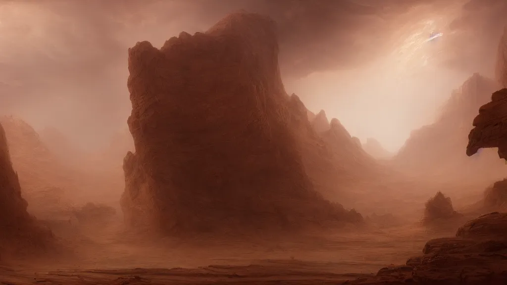 Prompt: canyons of mars during a sandstorm. andreas achenbach, artgerm, mikko lagerstedt, zack snyder 3 8 4 0 x 2 1 6 0