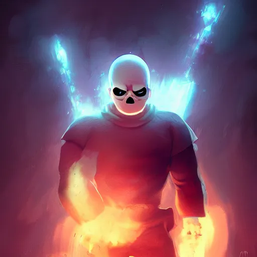 Image similar to super powerful sans, speedy pose, character portrait, undertale, fan art, alternate universe, epic, cool, awesome, digital art, by marco bucci and greg rutkowski, sharp focus, detailed, cinematic, chaotic