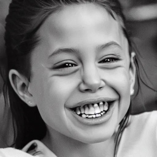 Prompt: child drawing of angelina jolie smiling