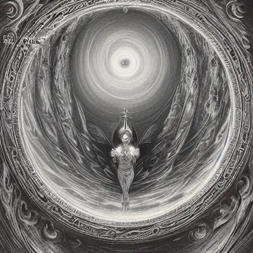 Image similar to spiral vortex of angels. the empyrean by gustave dore, moonlight, swirling clouds, winged beings, retro anime ballerina, religious art, divine, holy, glowing, intricate painting by max ernst, claude monet, pastel colours, awe, 8 k, detailed, beautiful