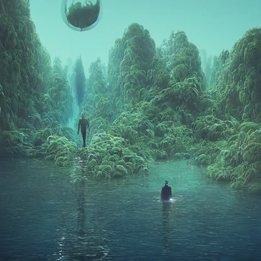 Prompt: the submerging wisdom in the ecosystem acrylic painting by Beeple and CGSociety