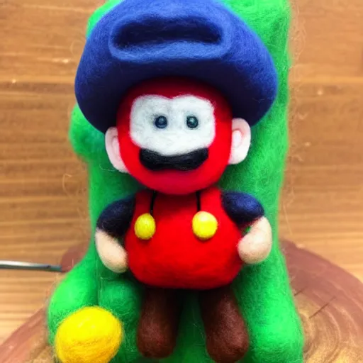 Prompt: a needle felted mario, needle felting art.