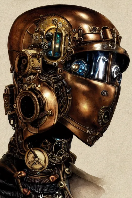 Image similar to steampunk helmet fantasy art mask robot ninja stylized digital illustration sharp focus, elegant intricate digital painting artstation concept art global illumination ray tracing advanced technology chaykin howard and campionpascale and cooke darwyn and davis jack