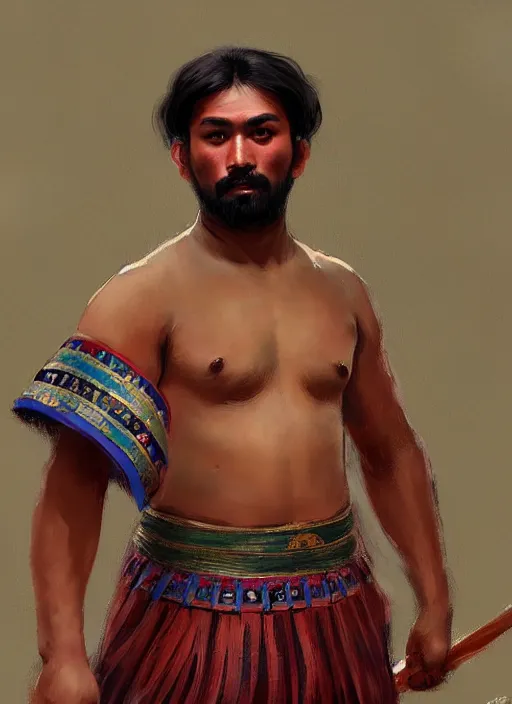 Prompt: a khuresh male wrestler!!!, tuvan national clothes!!, tuva, portrait, intricate, elegant, highly detailed, digital painting, artstation, concept art, wallpaper, smooth, sharp focus, illustration, art by artgerm and greg rutkowski and alphonse mucha