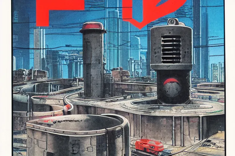 Prompt: 1979 OMNI Magazine Cover of a sewer system outlet. Cyberpunk Akira style by Vincent Di Fate