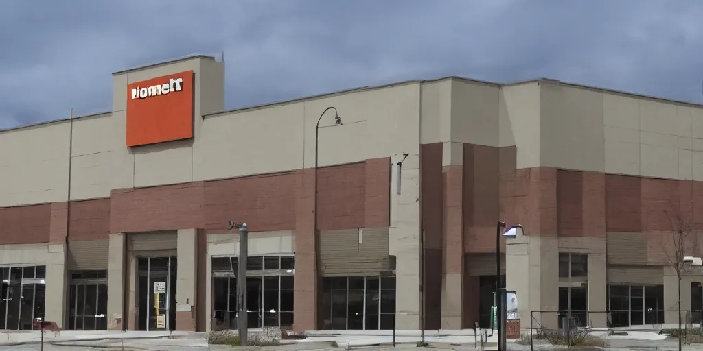 Prompt: home depot building exterior, zombie hoards painted by david friedrich